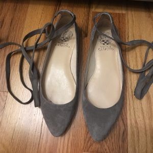 Vince Camuto Grey Suede Lace-up Flats